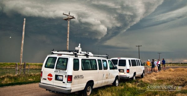 storm chase vans at storm